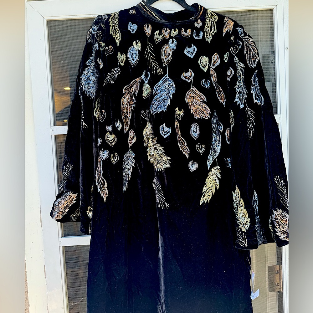 Monsoon Fenix embellished feather dress black